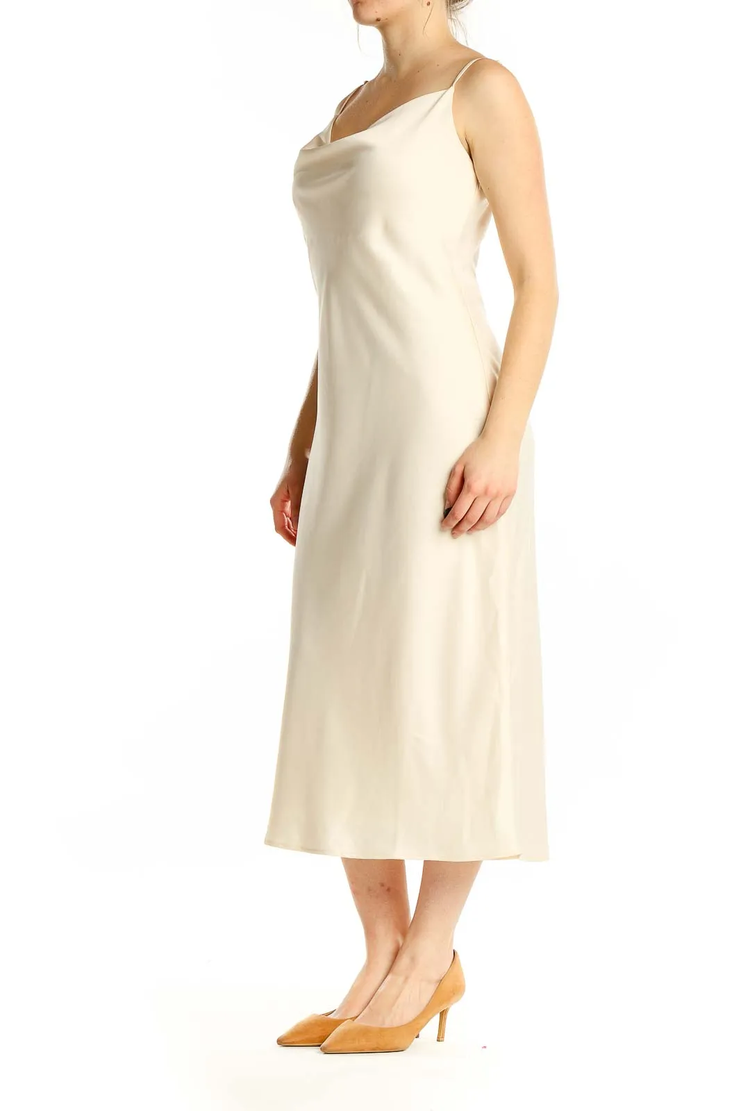 Cream Satin Slip Midi Dress