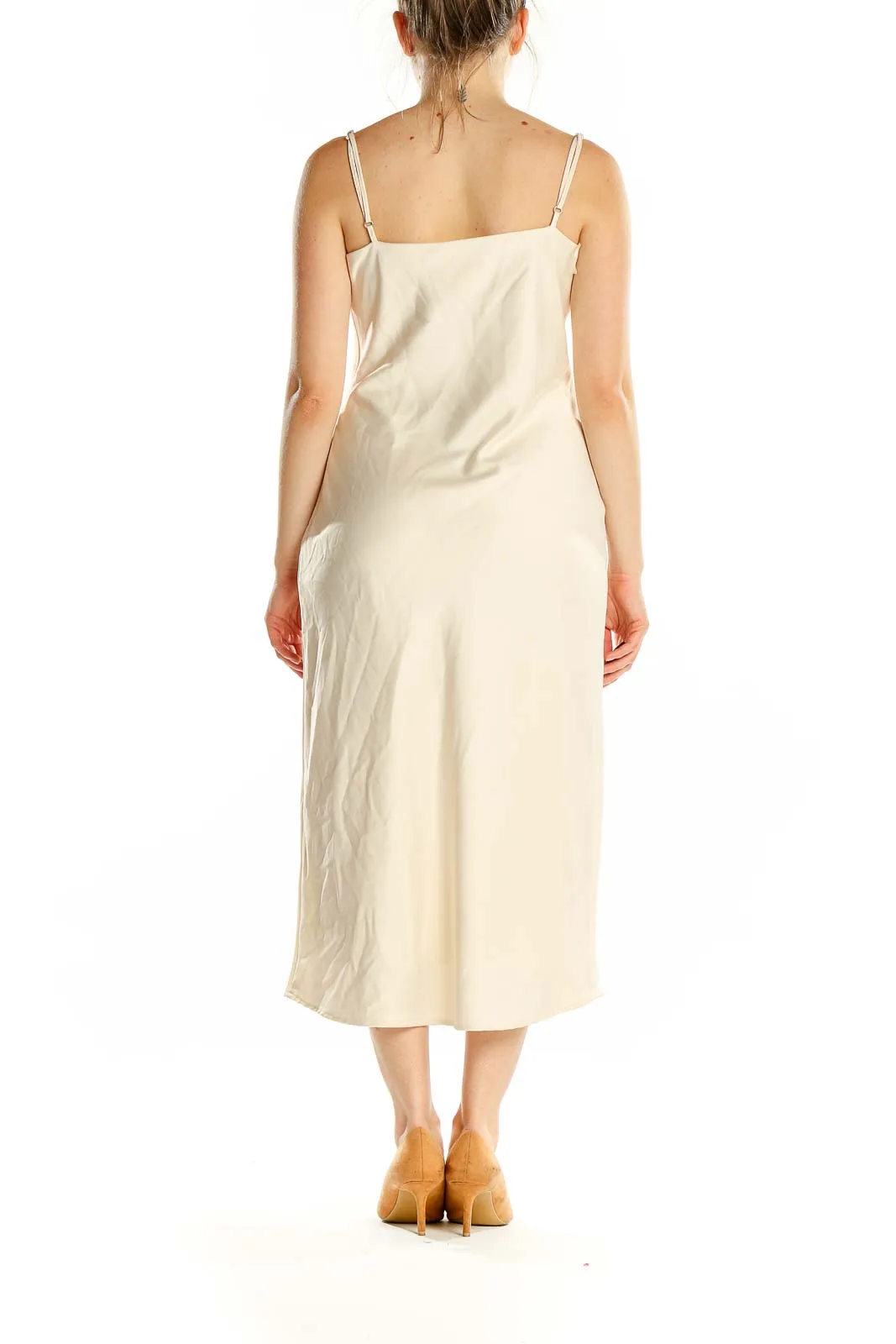 Cream Satin Slip Midi Dress