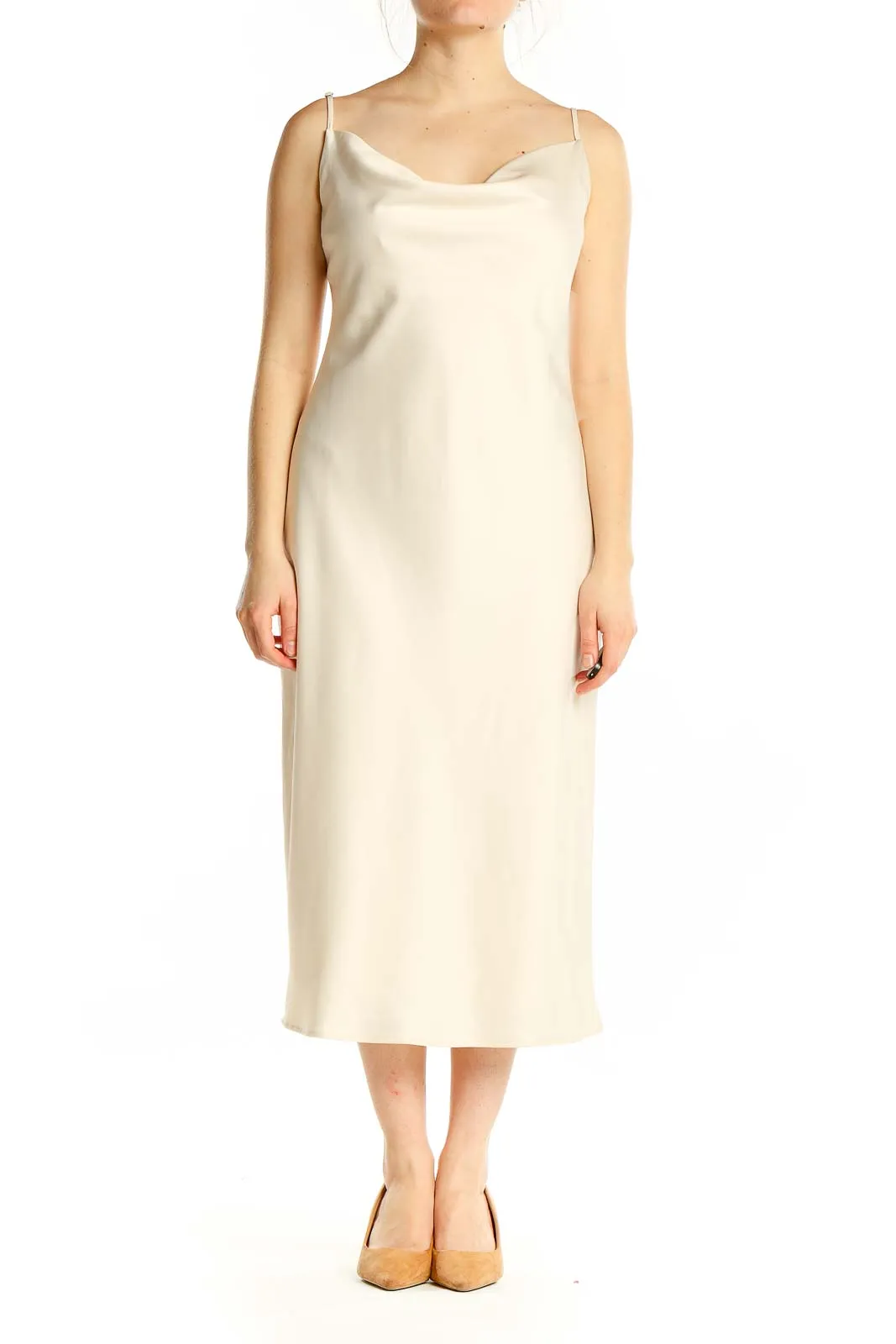 Cream Satin Slip Midi Dress