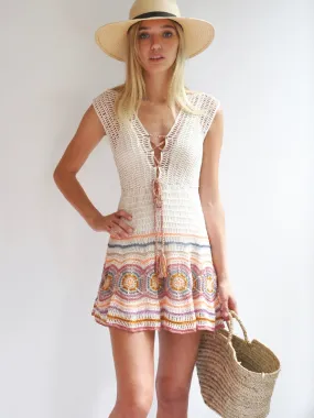Crochet Janice Mini Dress, Cream