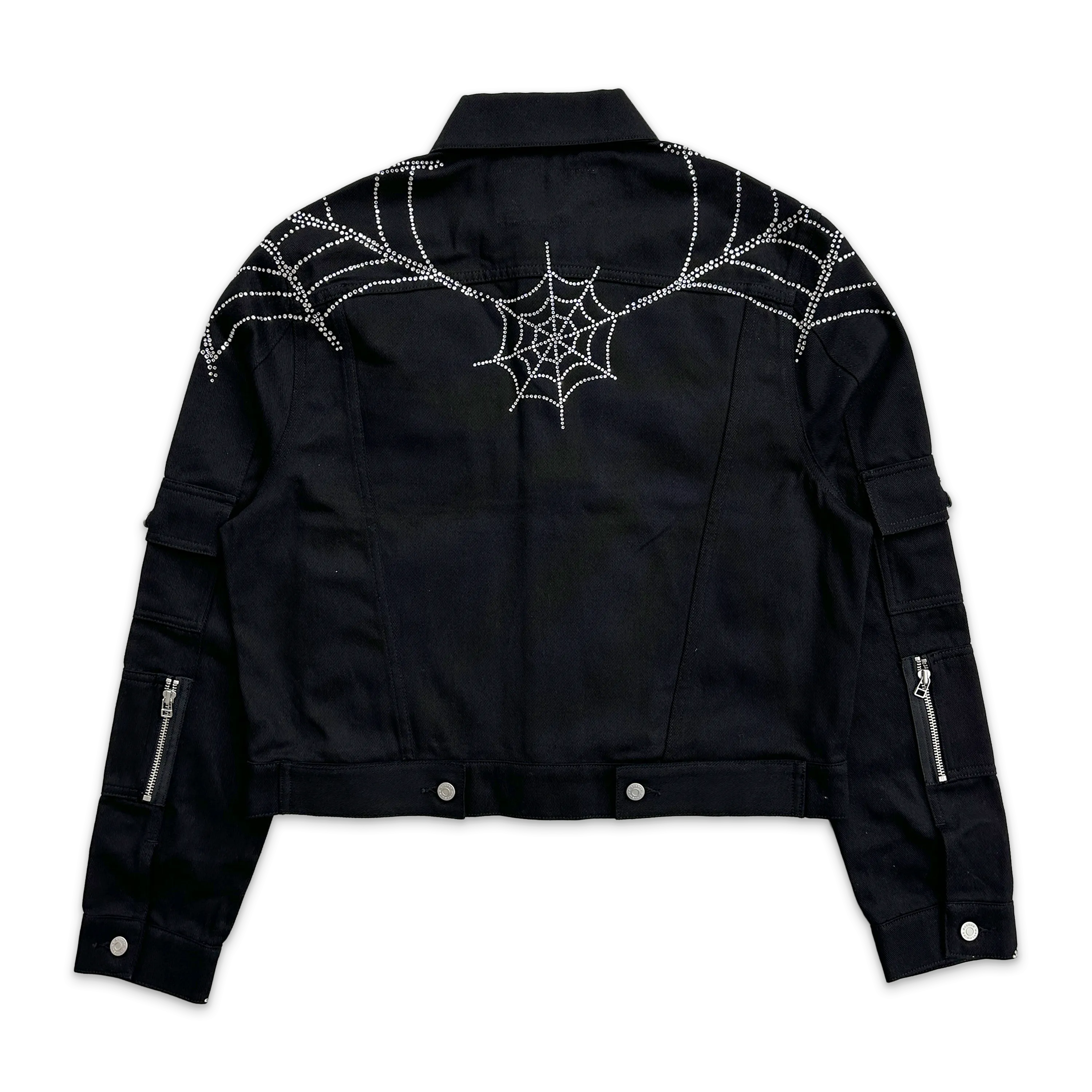 Crystal Web Denim Cropped Trucker Jacket "Black"