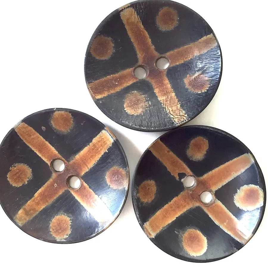 Dots   Cross Large Tribal Horn Button 1-1/2".  #721