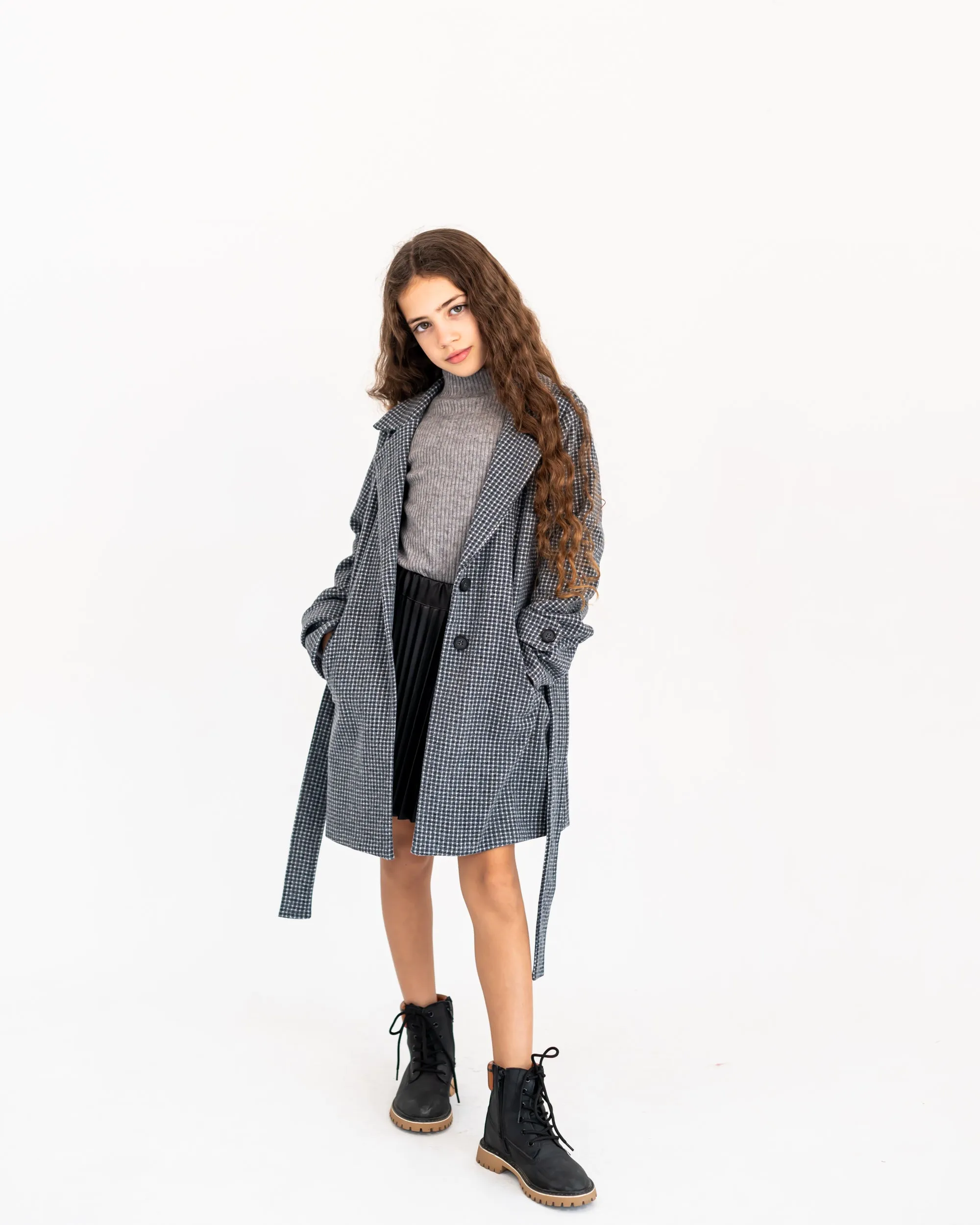 DOTTED TRENCH COAT -GRAY