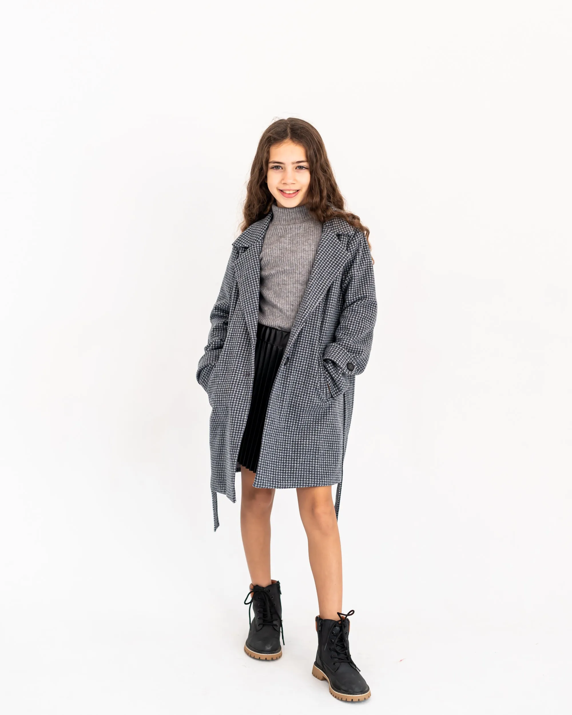 DOTTED TRENCH COAT -GRAY