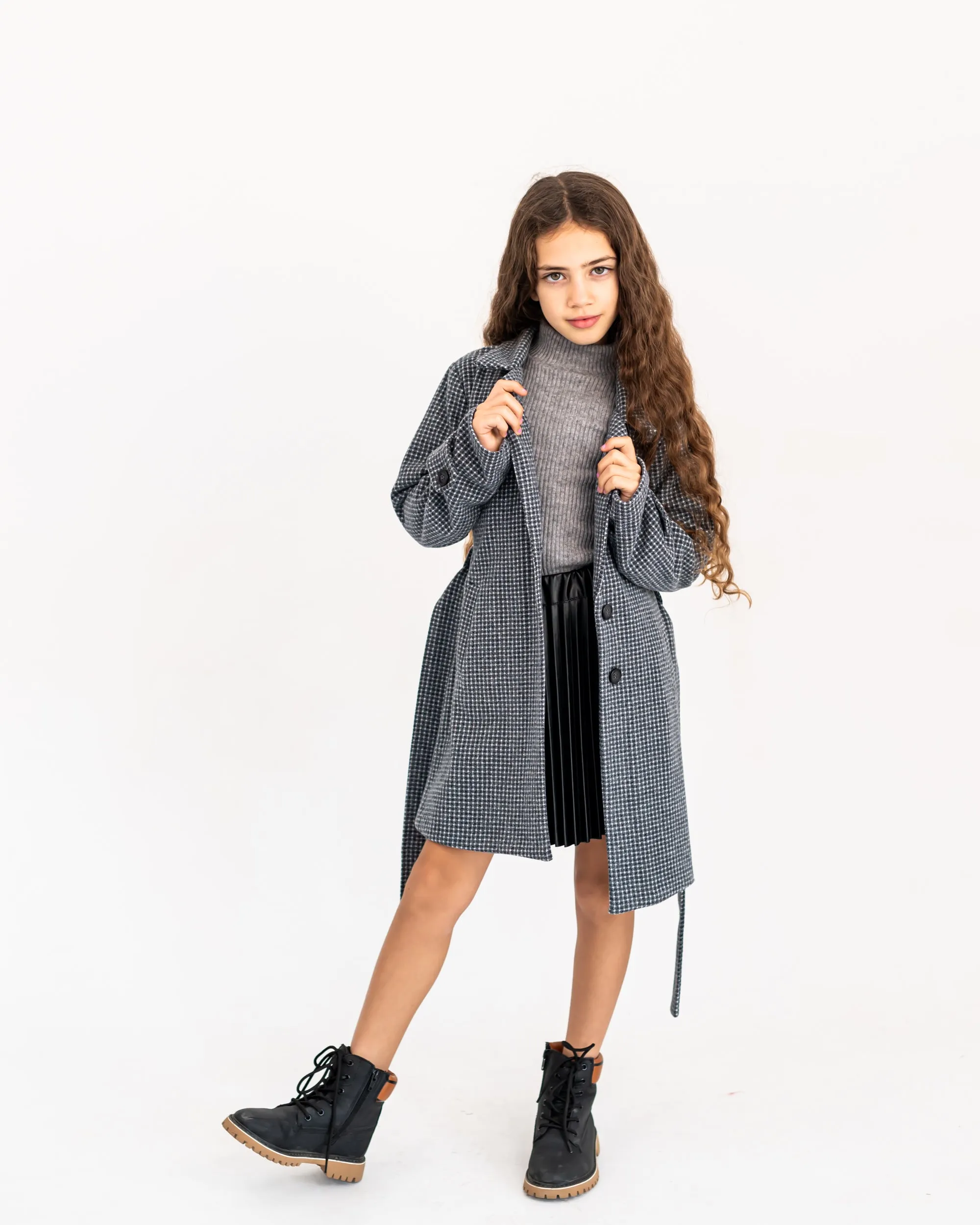DOTTED TRENCH COAT -GRAY