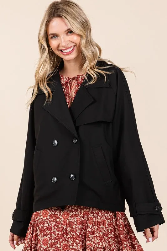 Double Breasted Long Sleeve Trench Coat Jacket