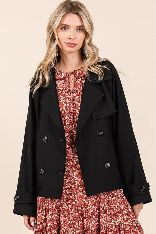Double Breasted Long Sleeve Trench Coat Jacket