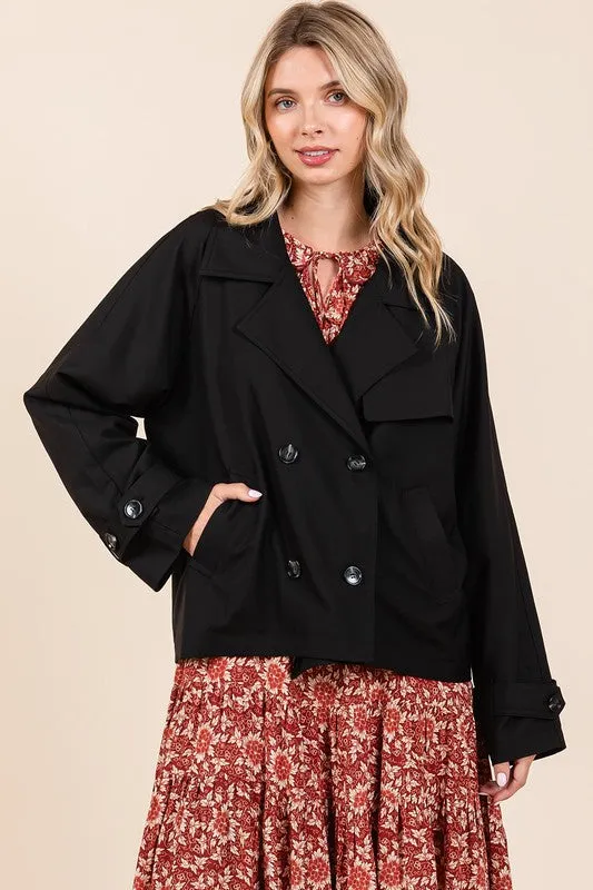 Double Breasted Long Sleeve Trench Coat Jacket