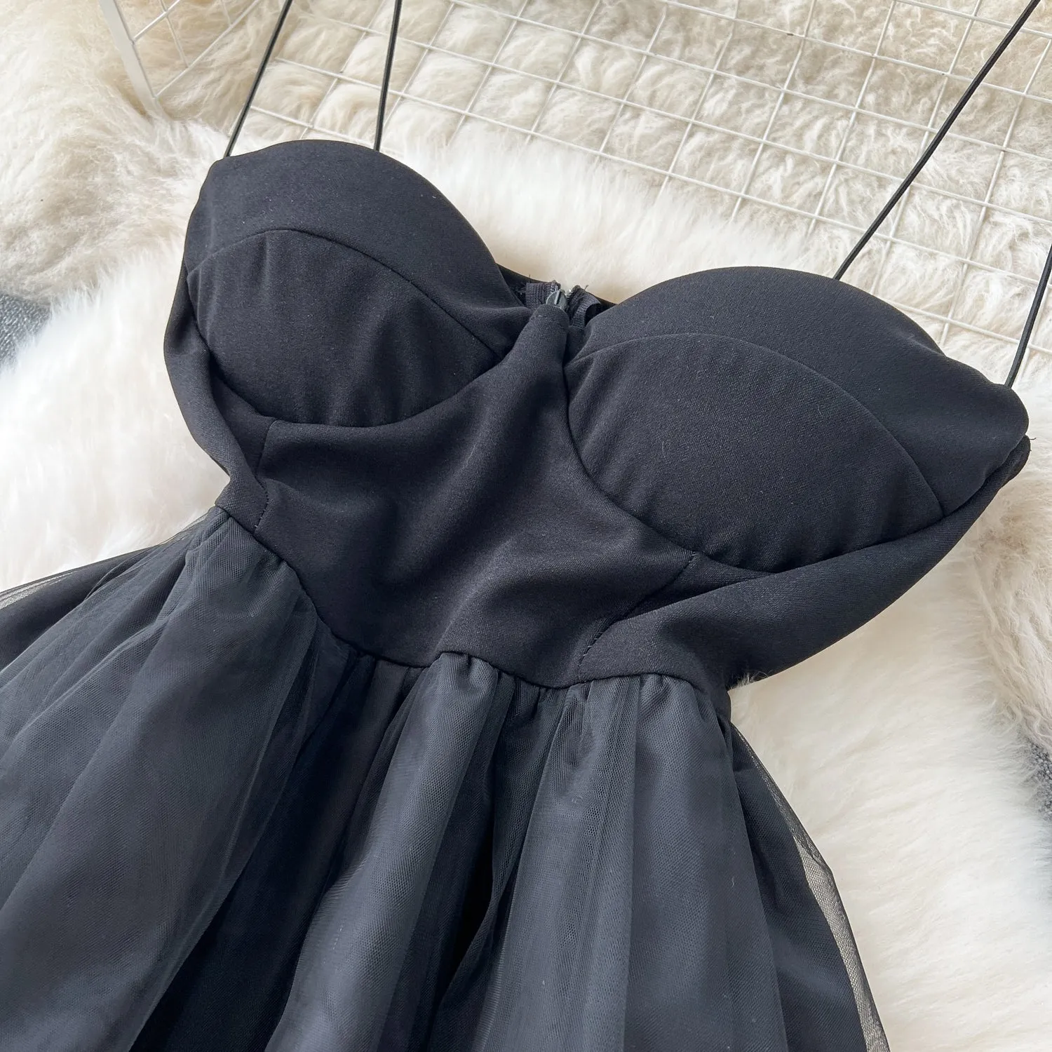 Elegant Black Mesh Slip Dress