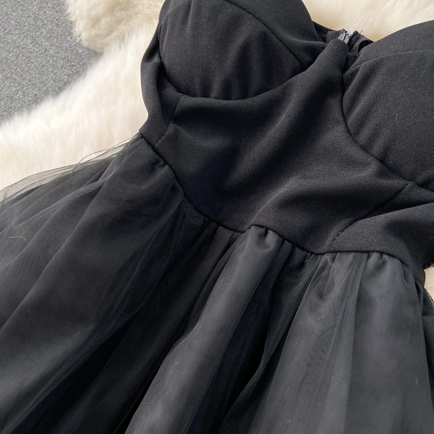 Elegant Black Mesh Slip Dress