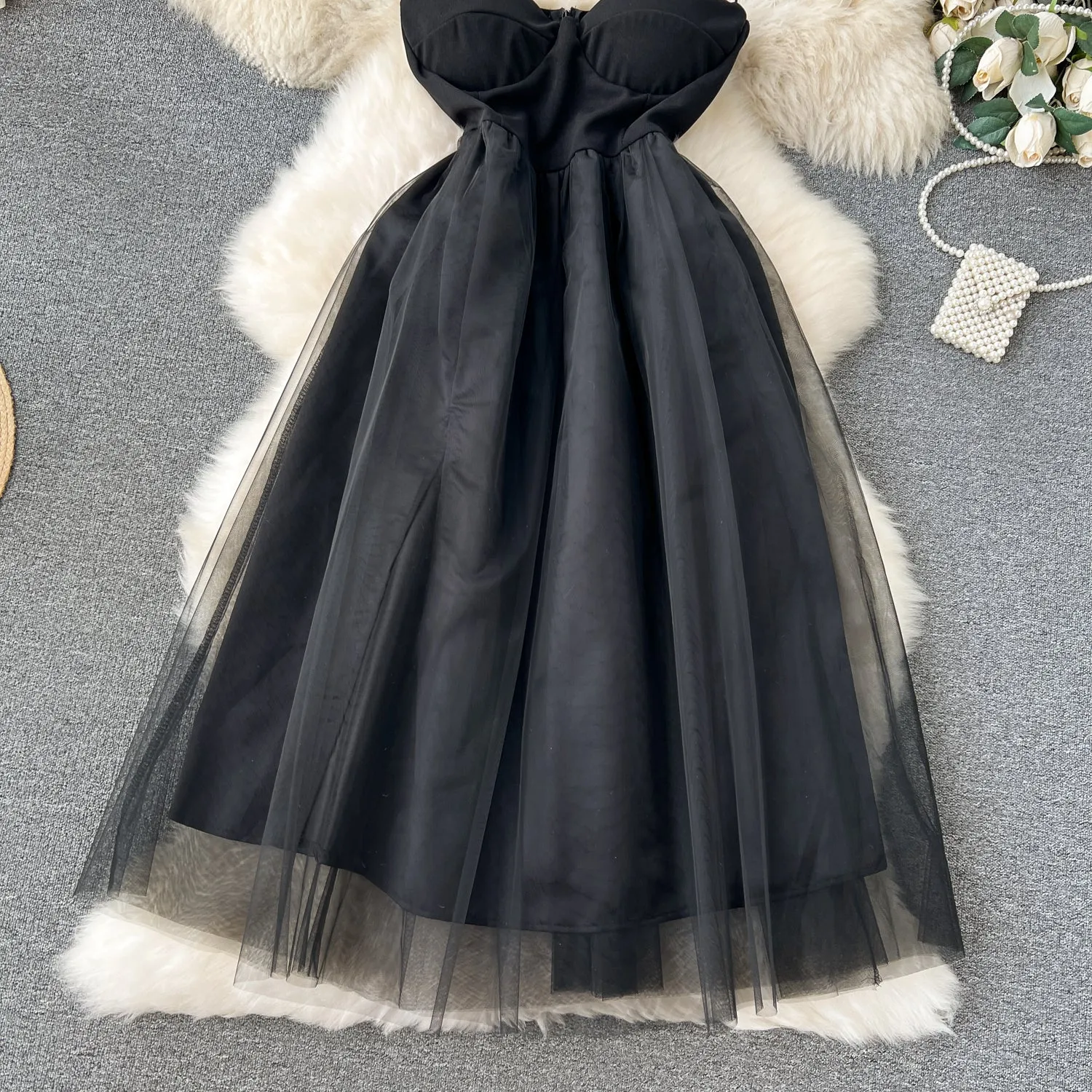 Elegant Black Mesh Slip Dress