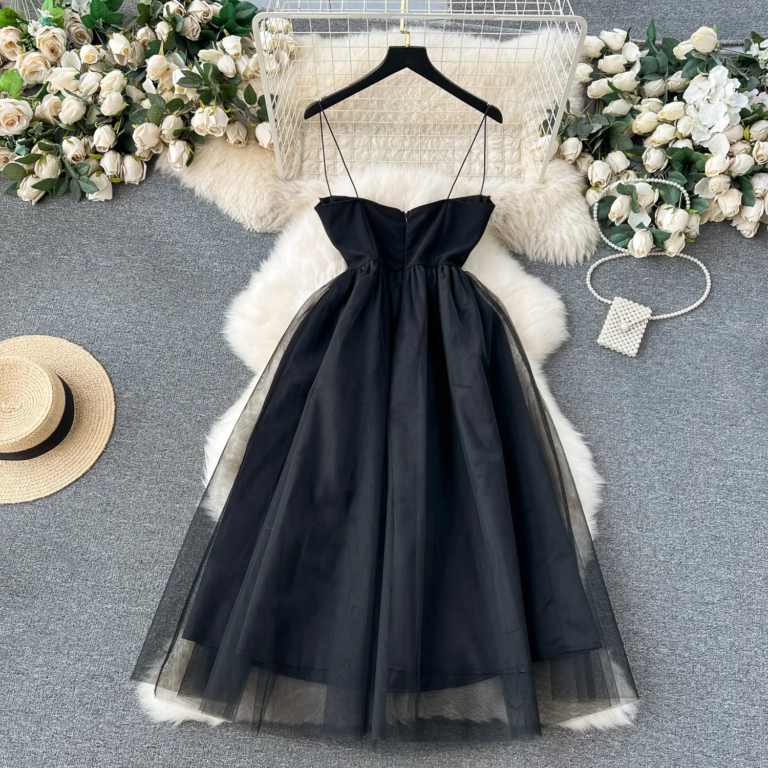 Elegant Black Mesh Slip Dress