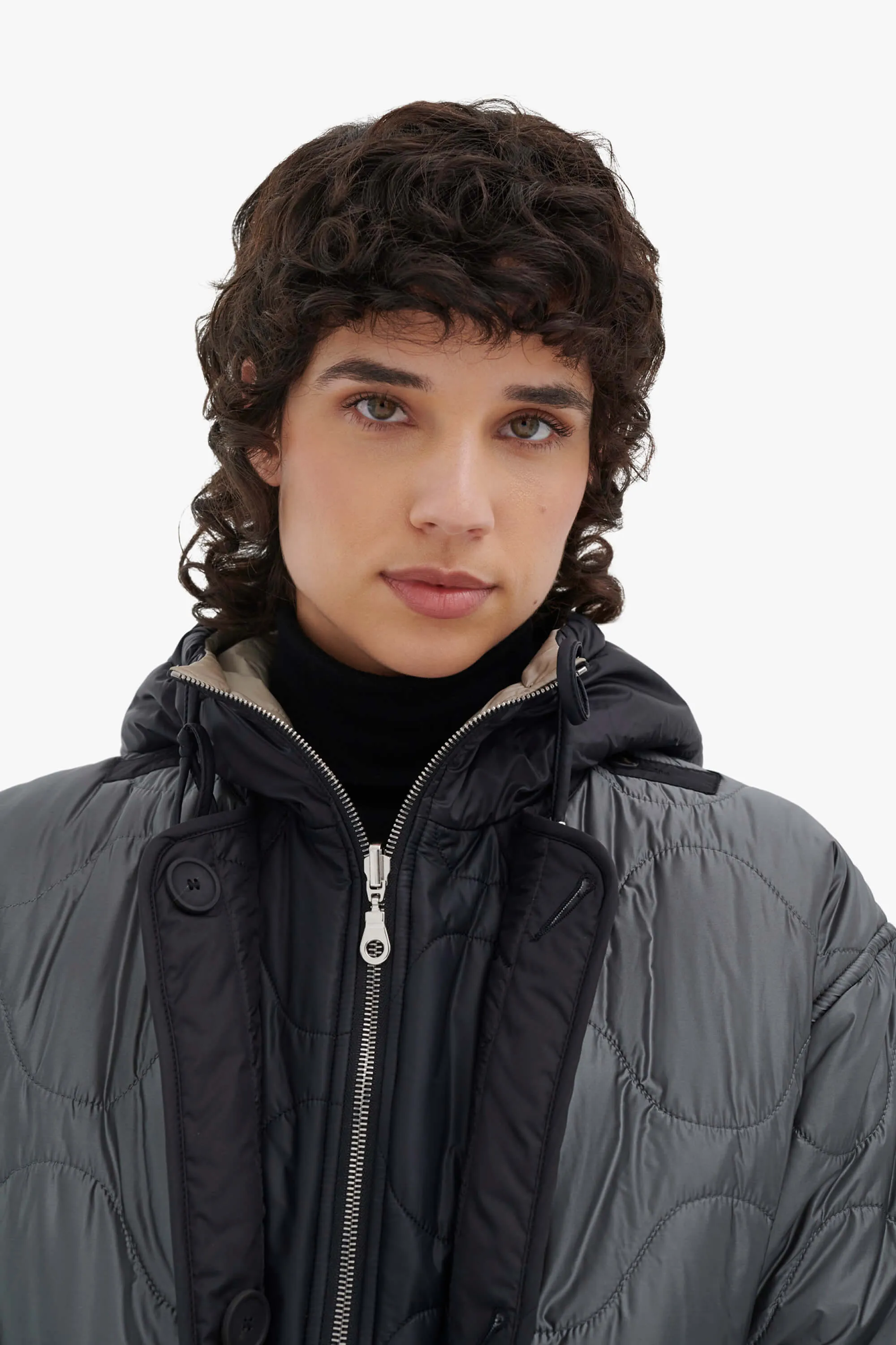 Elements Quilt Zip Hood - Black / Dove Grey