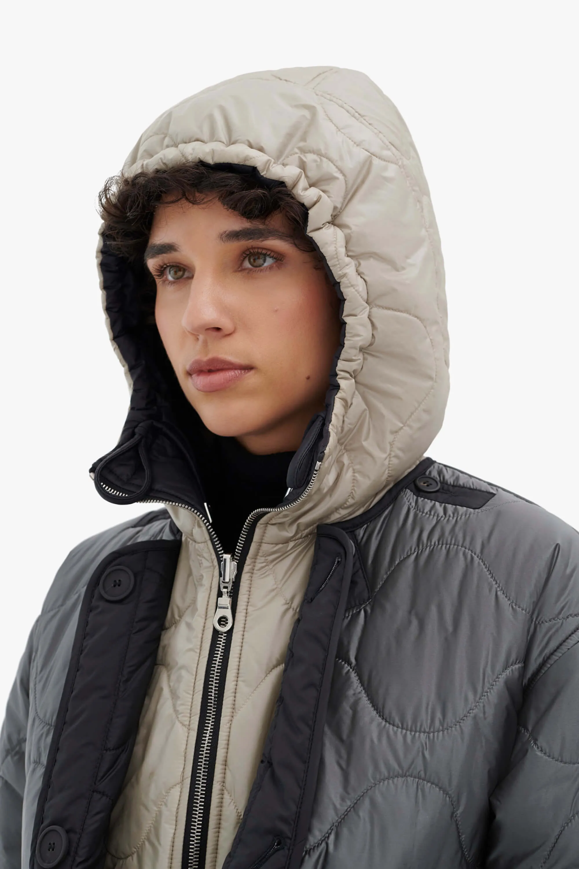 Elements Quilt Zip Hood - Black / Dove Grey