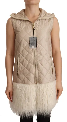 Ermanno Scervino Beige Quilted Hooded Sleeveless Coat Jacket