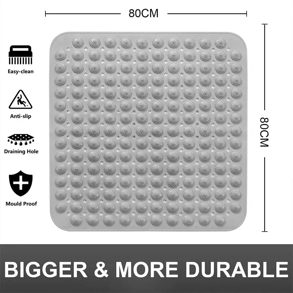 Experia Anti-Slip with Suction Cup Bath Mat, 80 x 80cm Grey (Accu-Pebble)