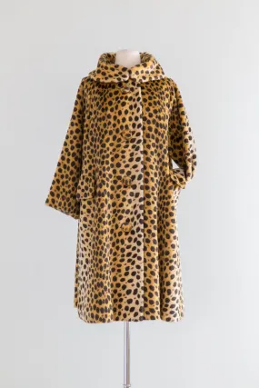 Fabulous 1960s Faux Cheetah Print Cocoon Coat By Dan Millstein / ML