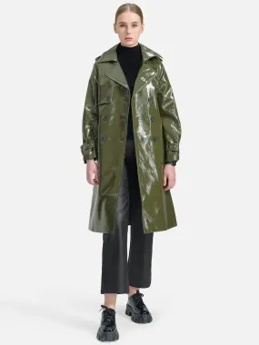 Faux Leather Belted Trench Coat