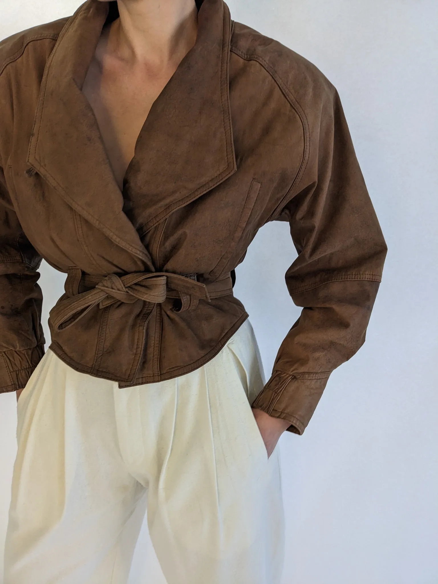 Favorite Vintage Cropped Tie Leather Jacket