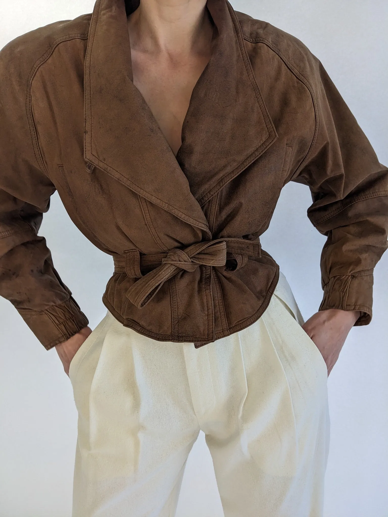 Favorite Vintage Cropped Tie Leather Jacket