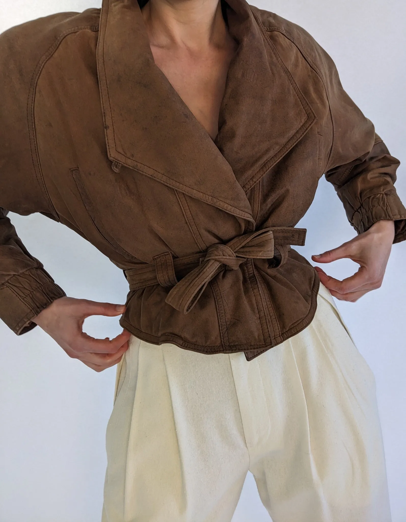 Favorite Vintage Cropped Tie Leather Jacket