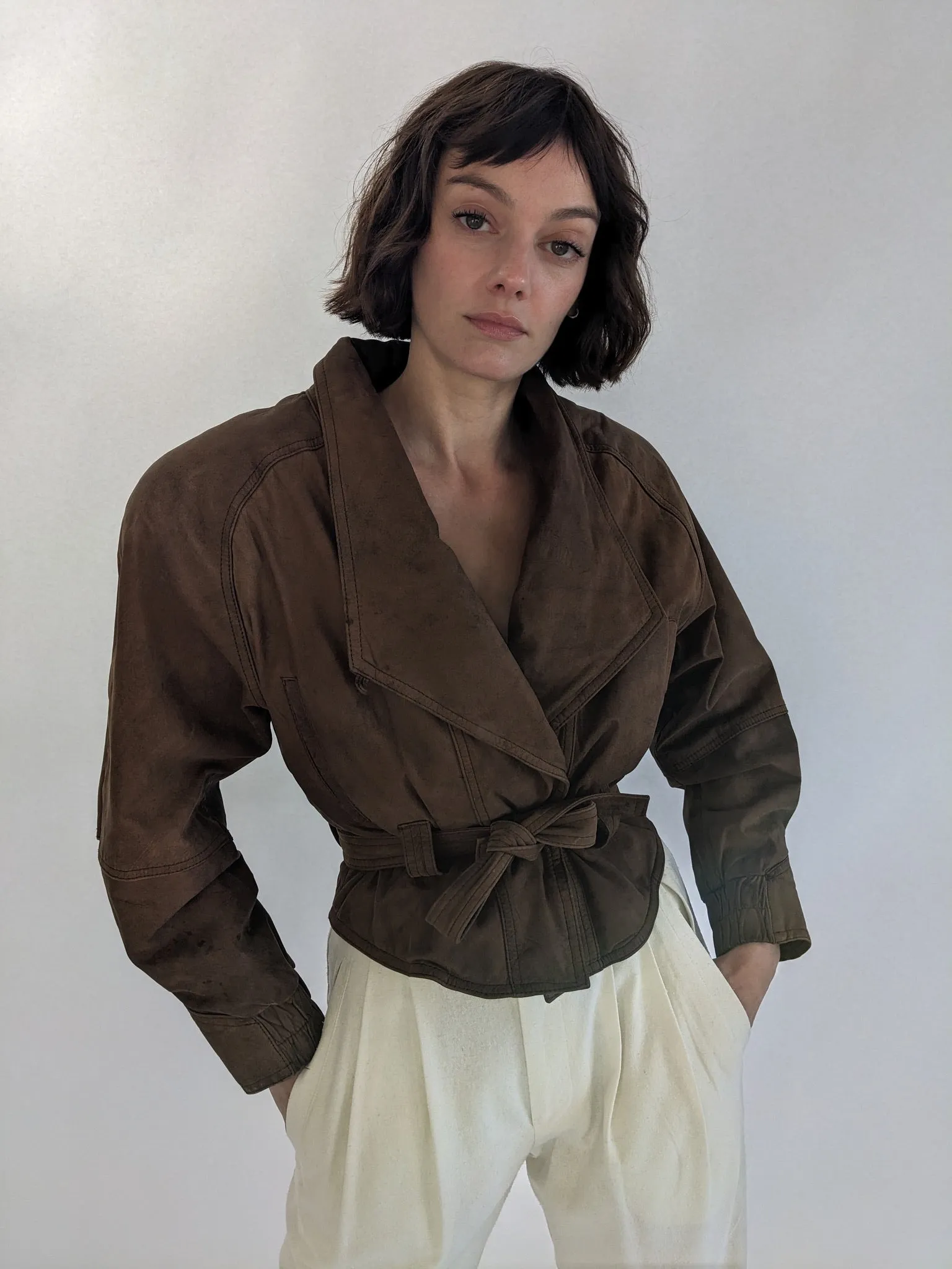 Favorite Vintage Cropped Tie Leather Jacket