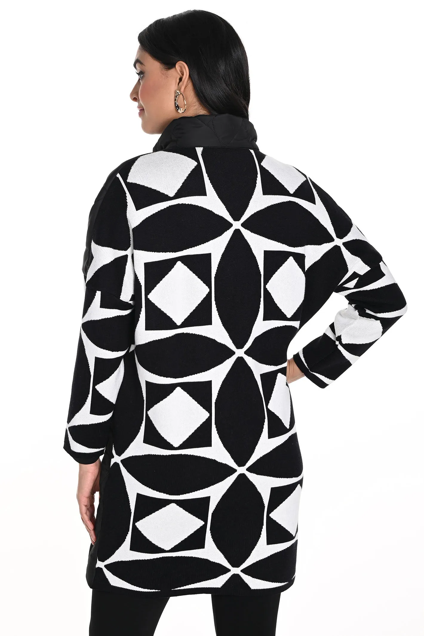 Frank Lyman Coat Black Off White Padded Knitted 243416U
