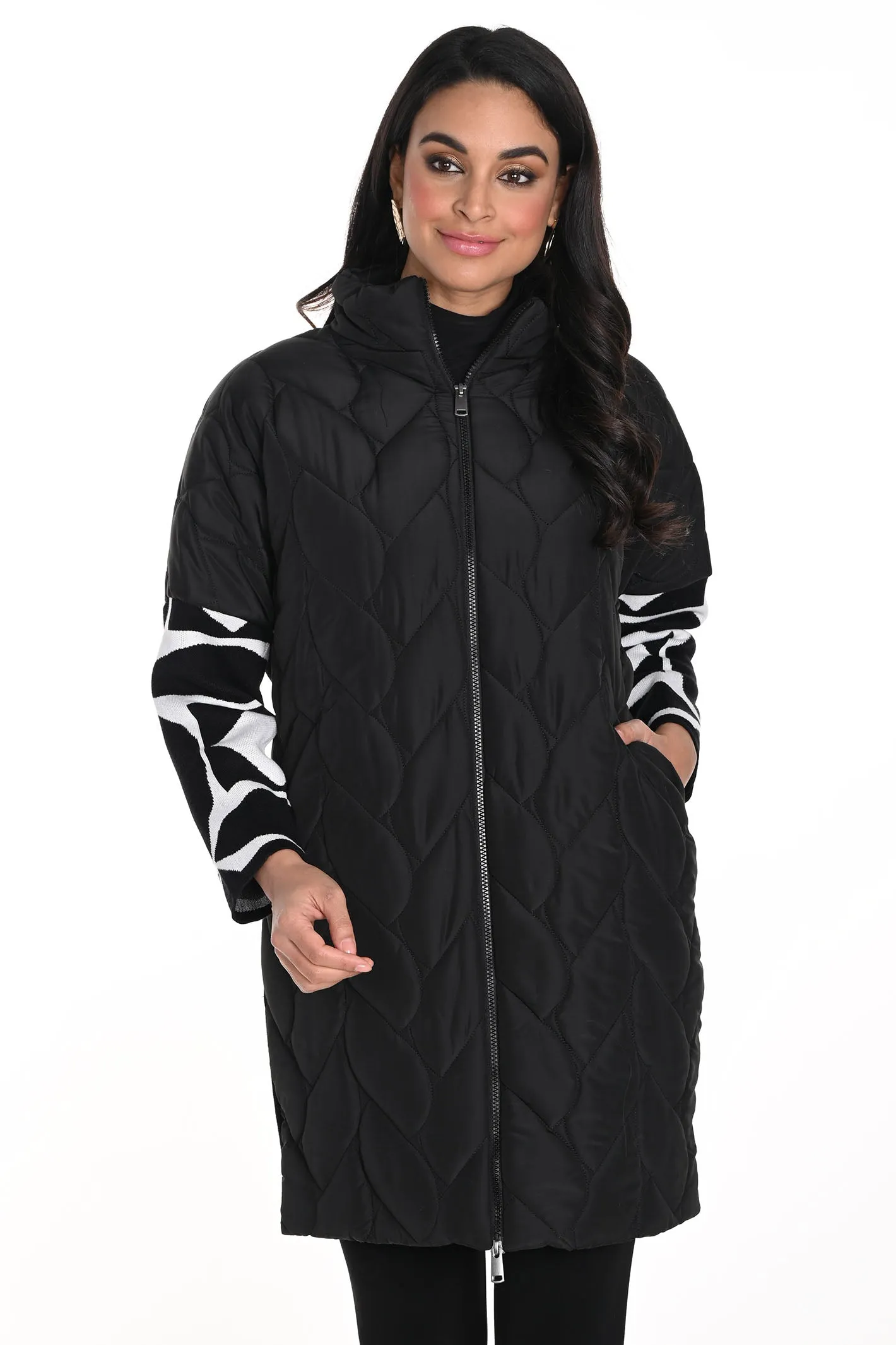 Frank Lyman Coat Black Off White Padded Knitted 243416U