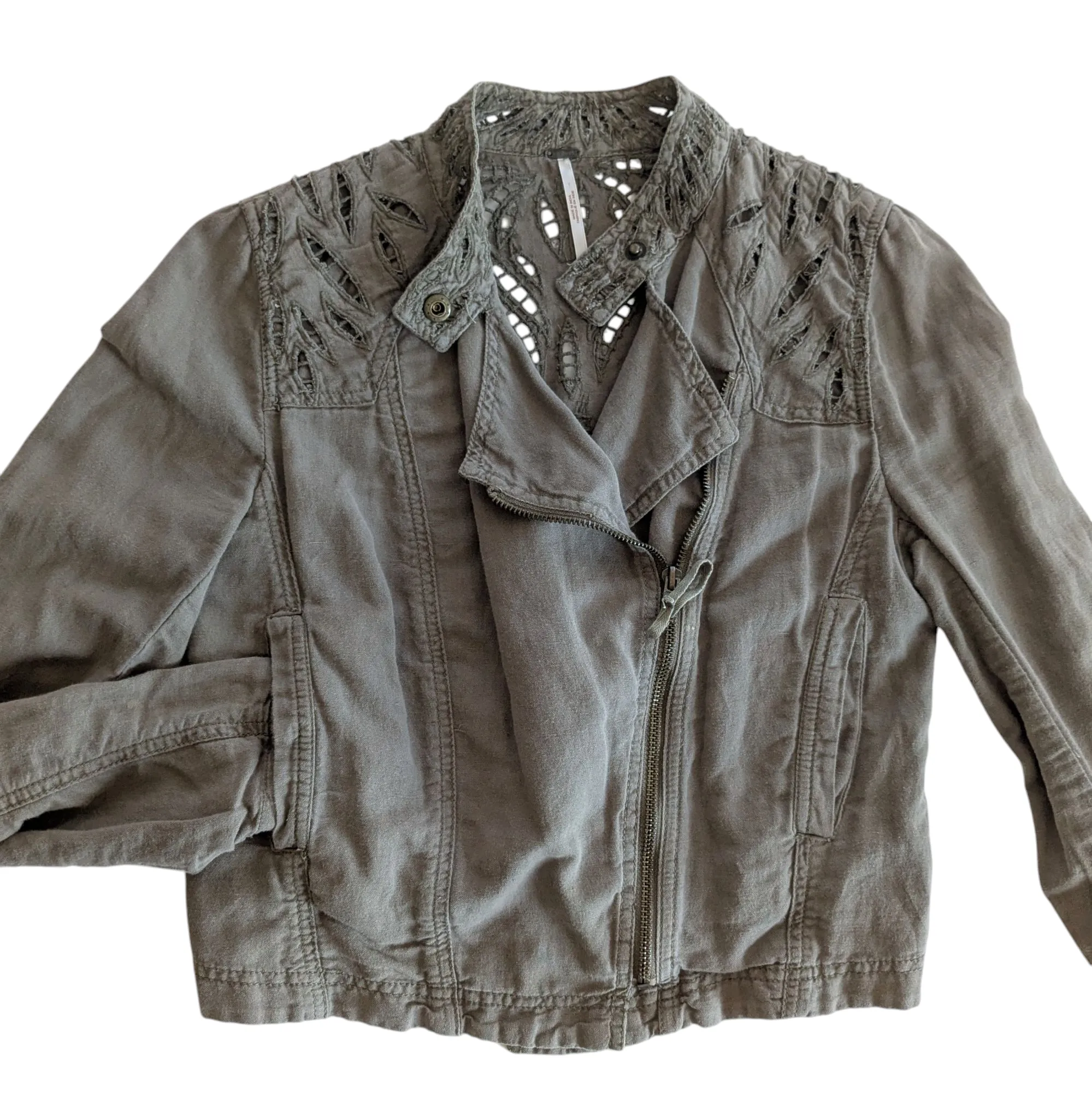 Free People Moto Jacket with Laser Cutouts Size 4