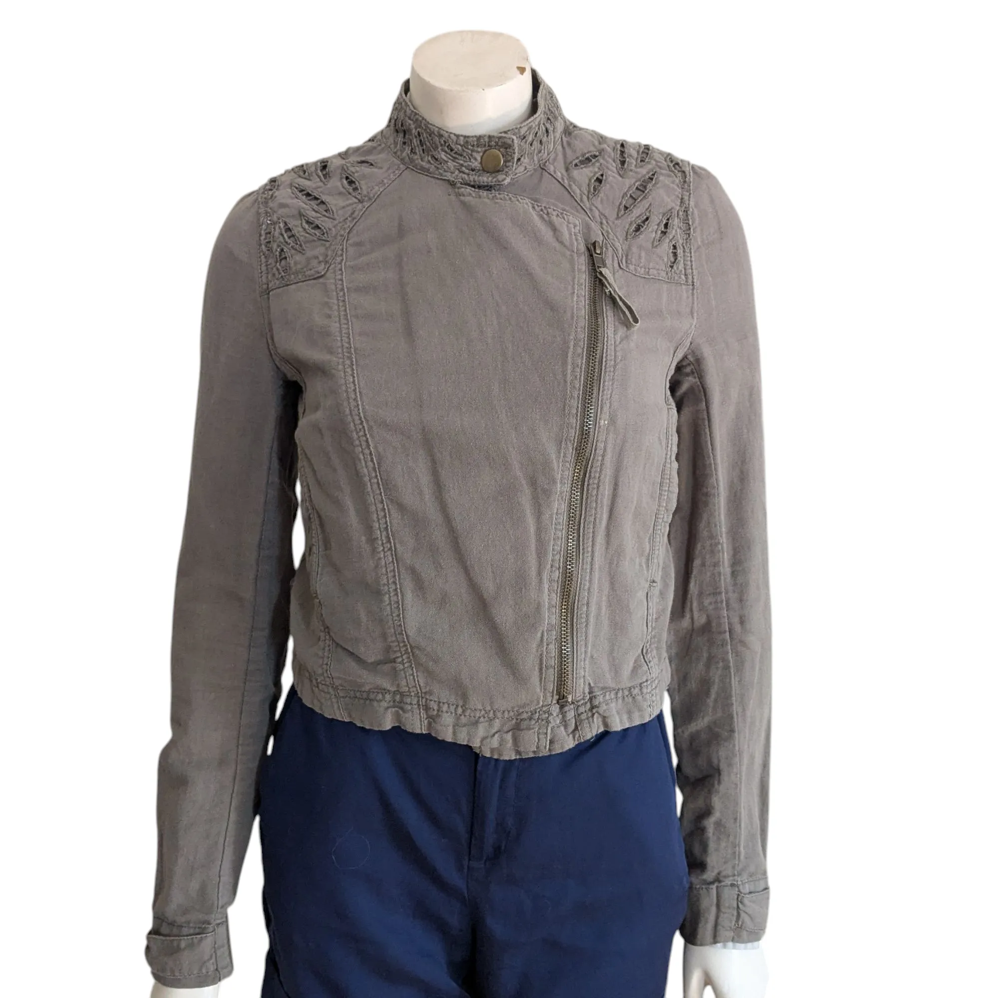 Free People Moto Jacket with Laser Cutouts Size 4