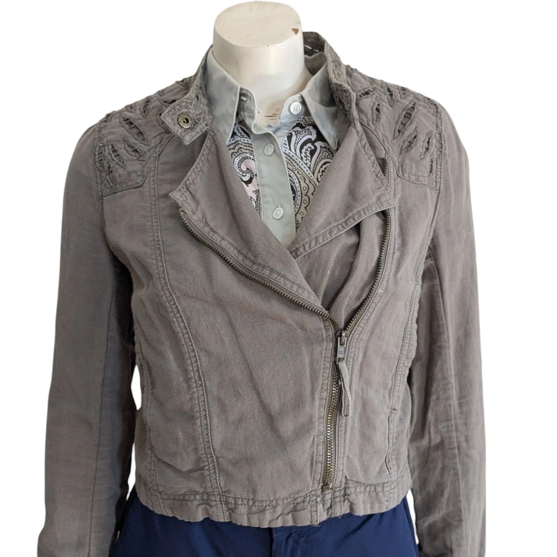 Free People Moto Jacket with Laser Cutouts Size 4