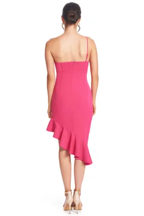 Fuchsia Flair Ruffle Dress - Asymmetric Hem with Adjustable Strap