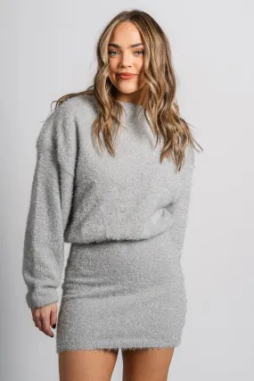 Fuzzy shimmer sweater dress silver