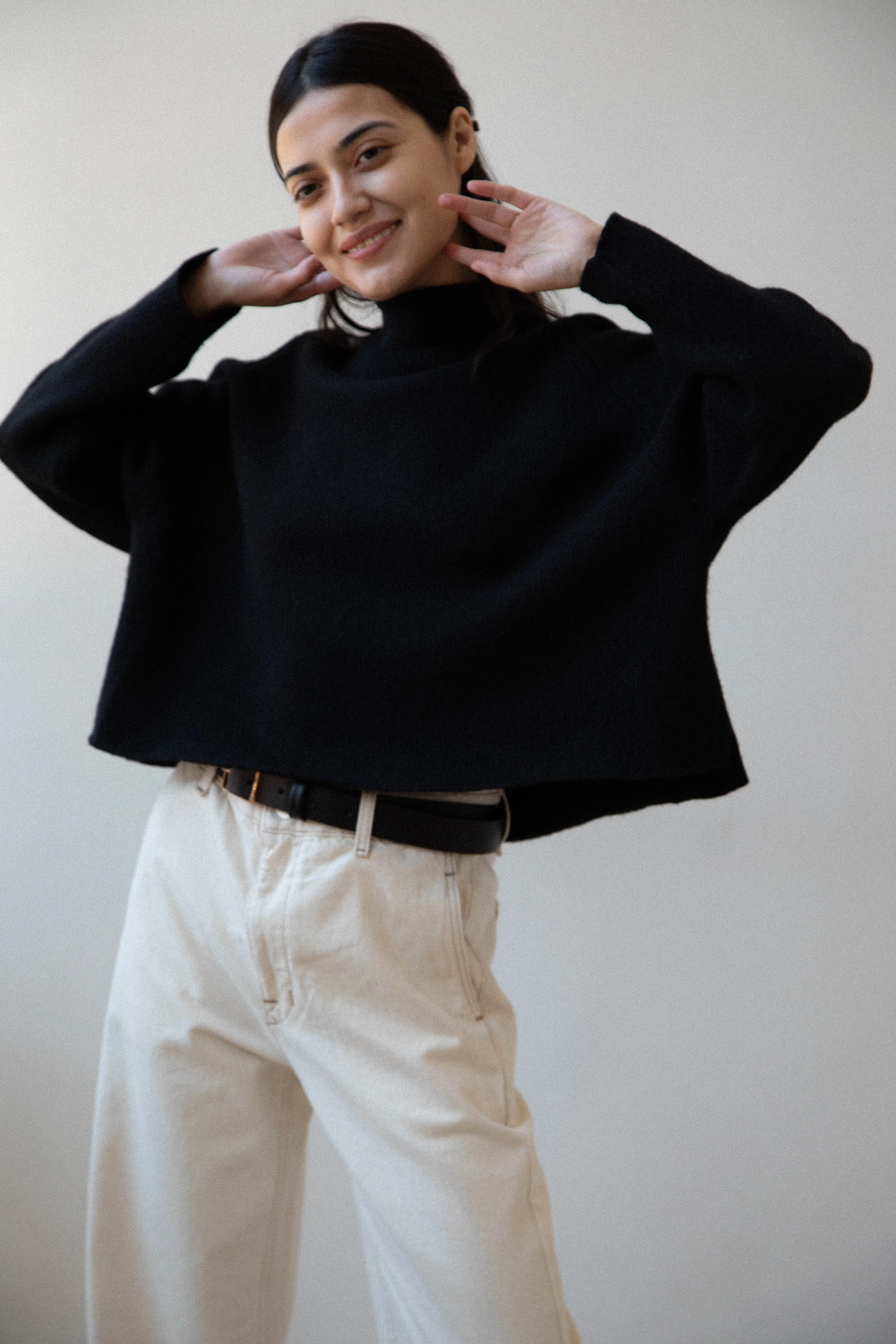 Gauze | Rollneck Wool Cotton Pullover in Black