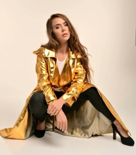 Gold Ladies Festival Sparkling Trench Coat.
