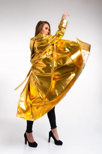 Gold Ladies Festival Sparkling Trench Coat.
