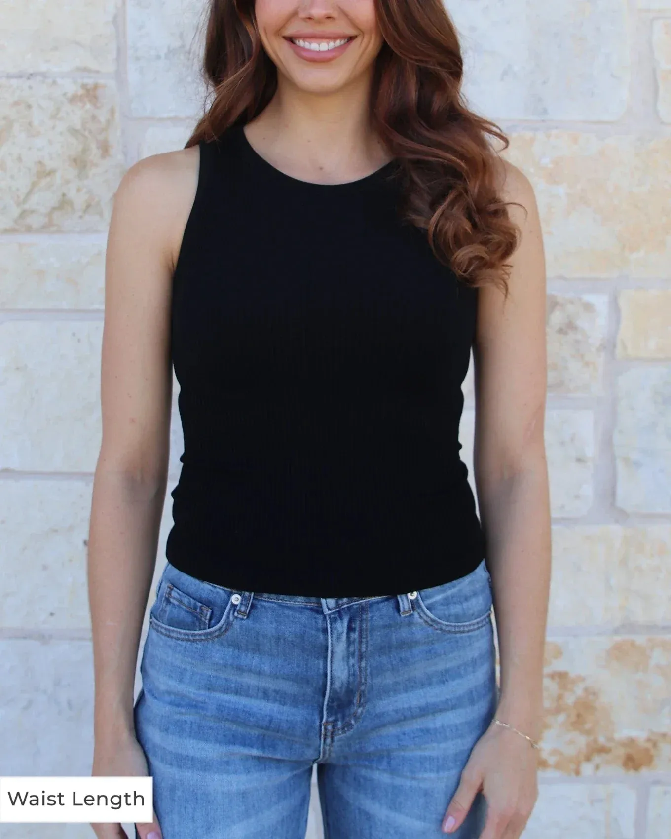 Grace and Lace | High Neck Brami Tank | Black | WAIST LENGTH