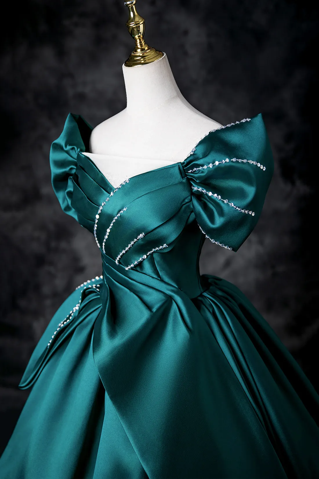 Green Satin Long Prom Dress, Elegant Lace Up Formal Evening Dress