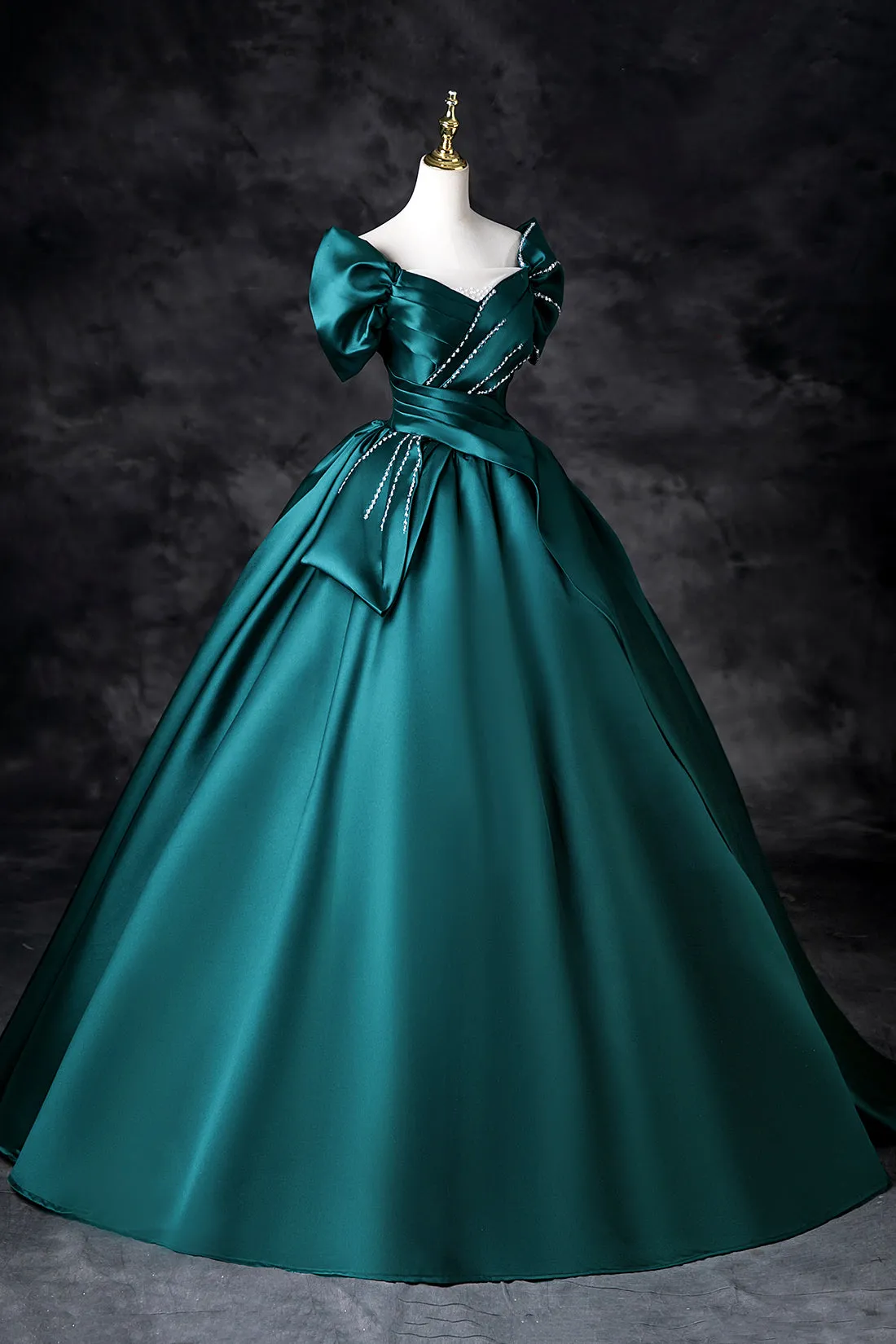 Green Satin Long Prom Dress, Elegant Lace Up Formal Evening Dress