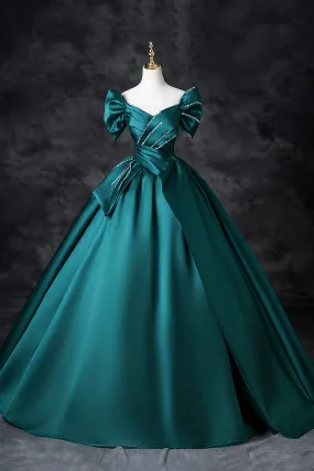 Green Satin Long Prom Dress, Elegant Lace Up Formal Evening Dress