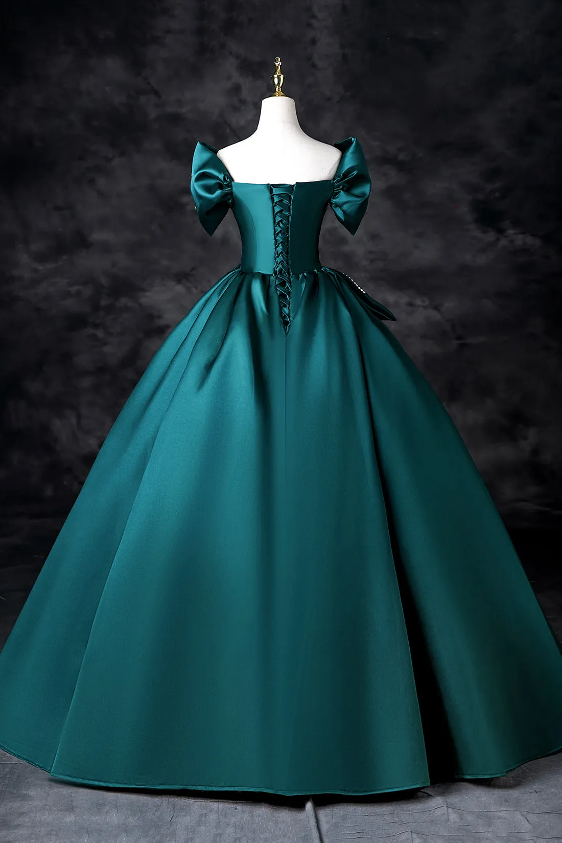 Green Satin Long Prom Dress, Elegant Lace Up Formal Evening Dress