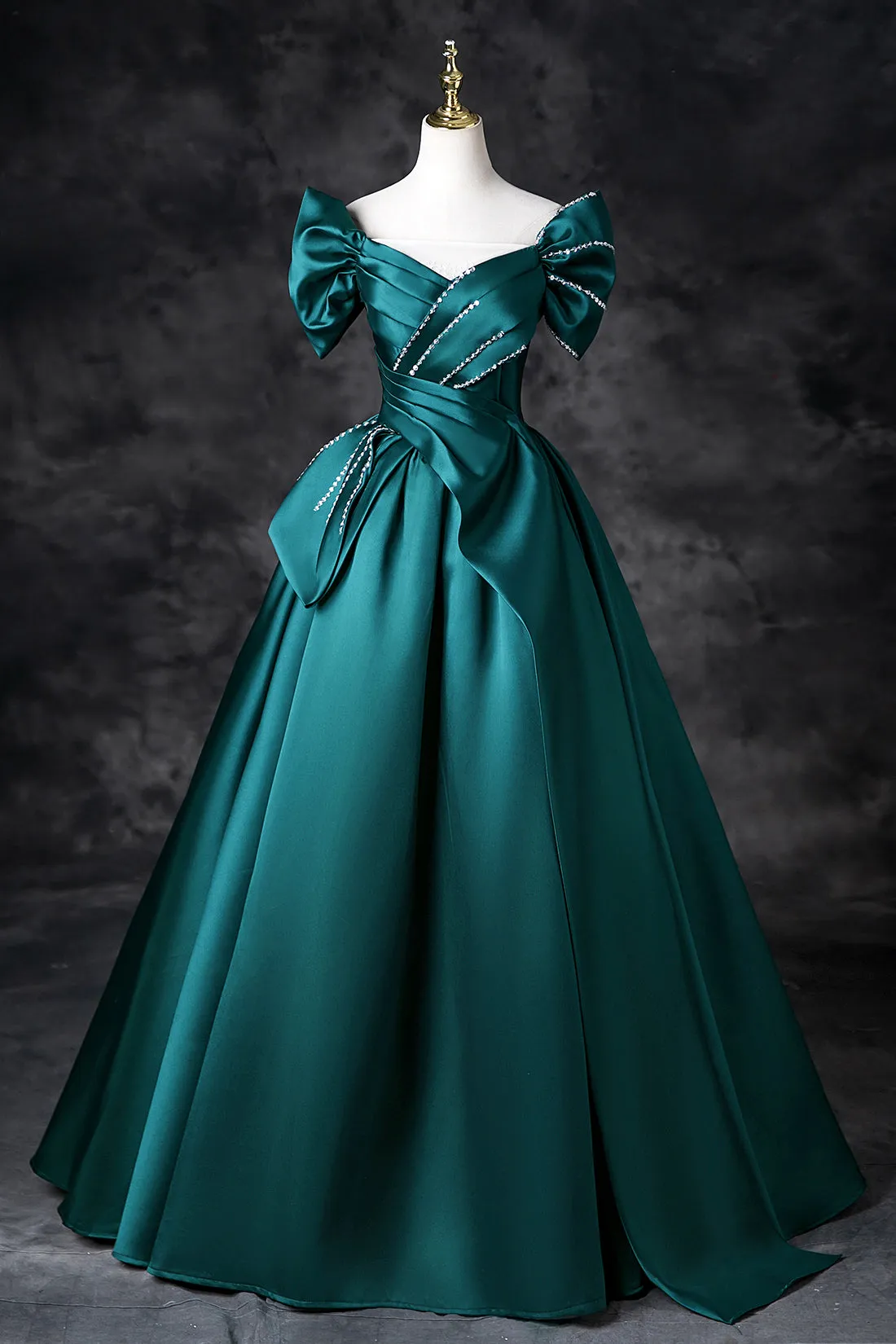 Green Satin Long Prom Dress, Elegant Lace Up Formal Evening Dress
