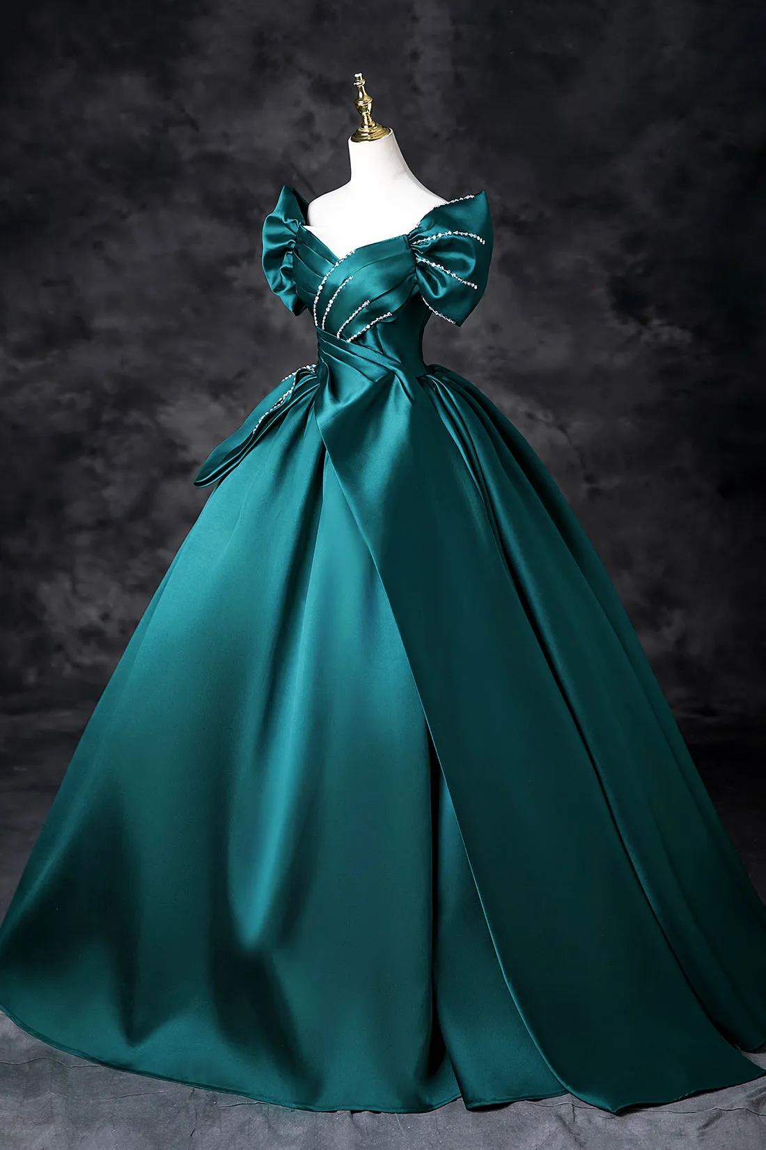 Green Satin Long Prom Dress, Elegant Lace Up Formal Evening Dress