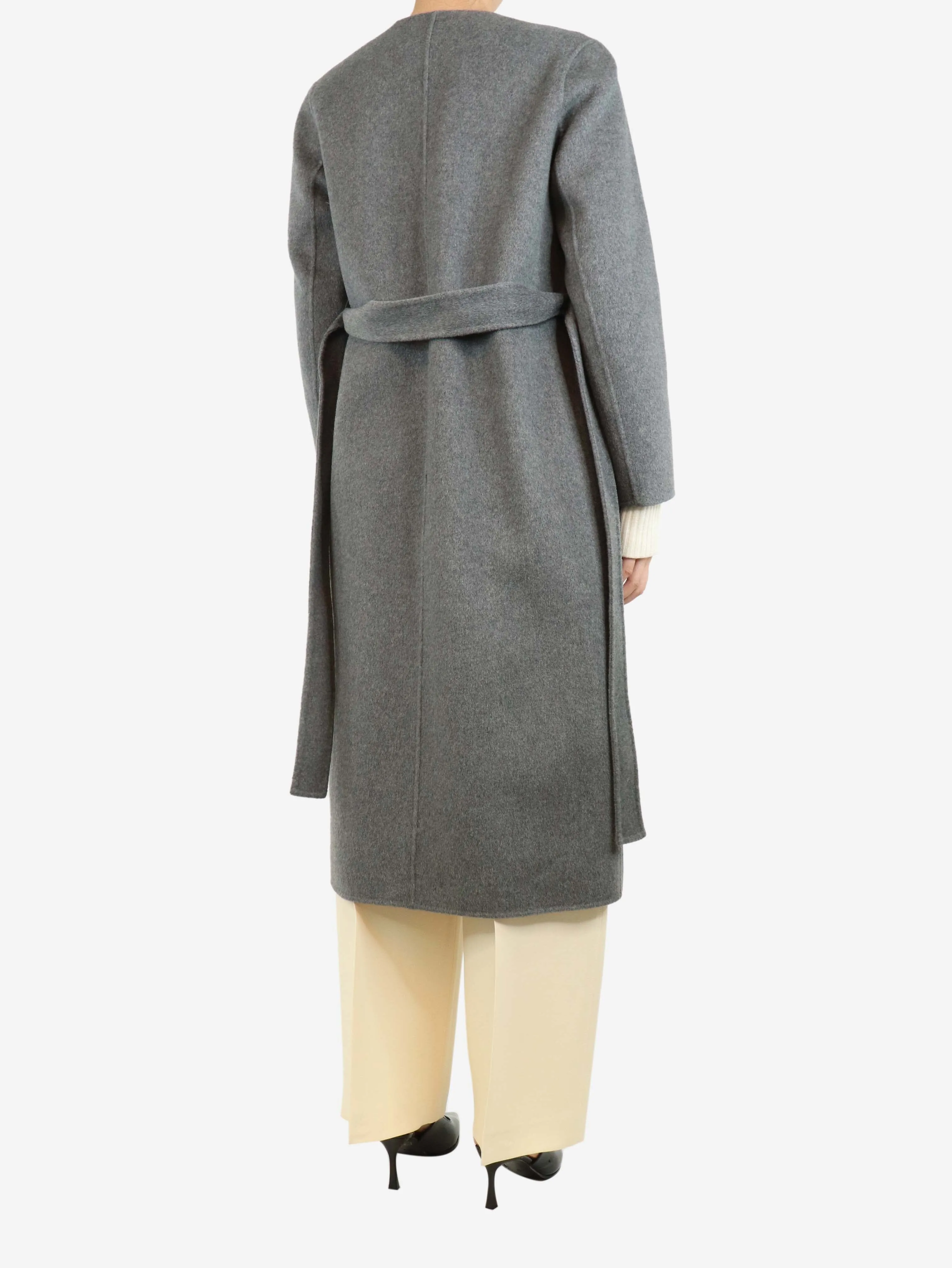 Grey cashmere belted coat - size UK 8