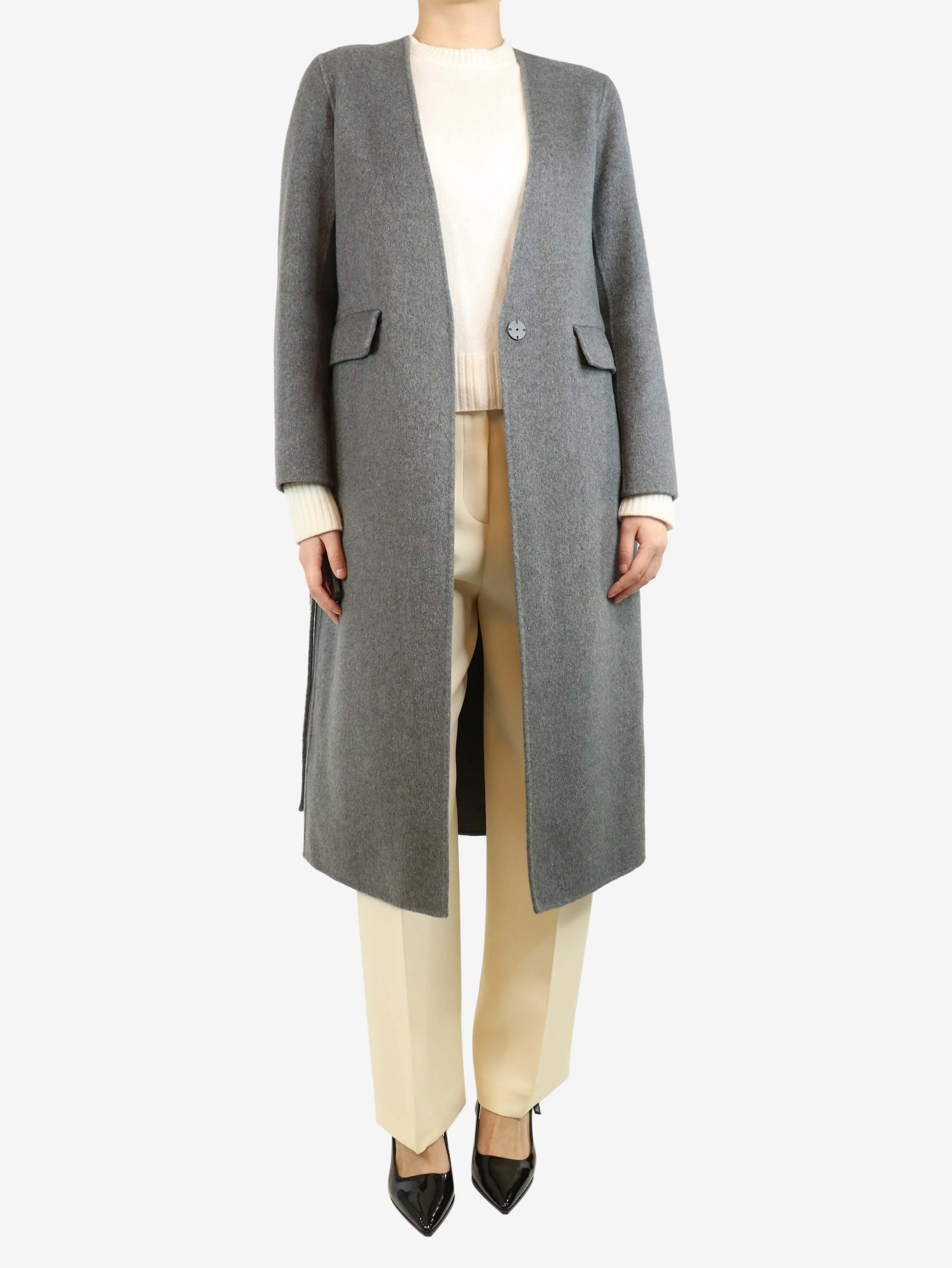 Grey cashmere belted coat - size UK 8
