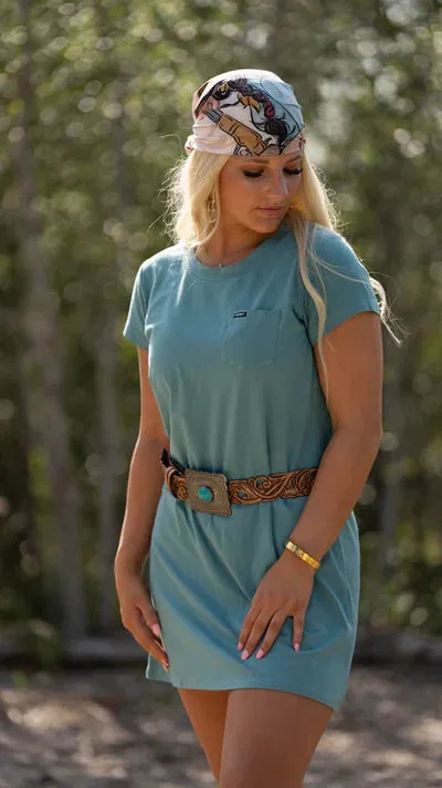 Hooey Women's Bamboo Pocket T-Shirt Dress in Teal