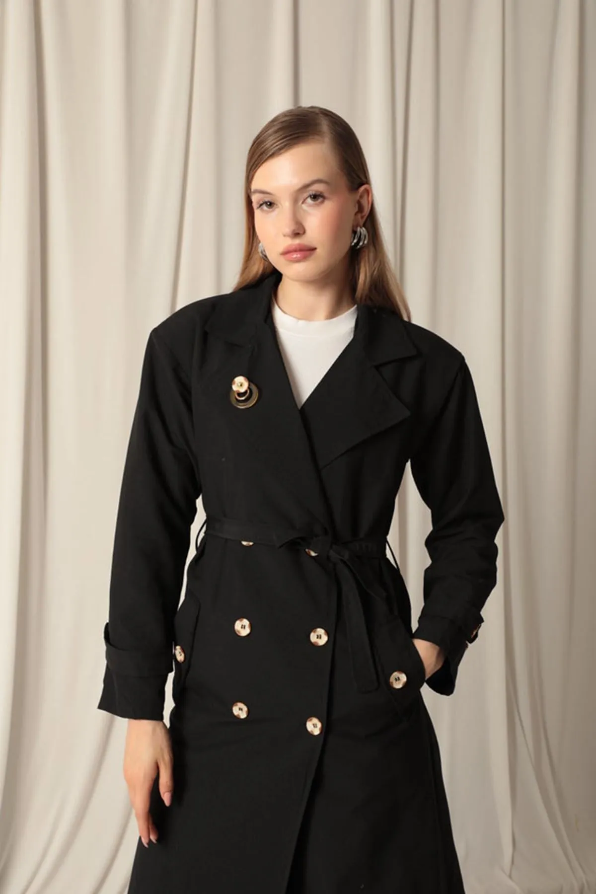 KKT Maxi Length Women's Black Trench Coat - Durham