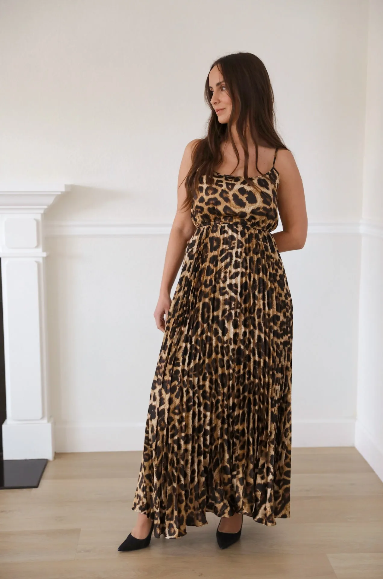 Leopard Print Pleated Dress