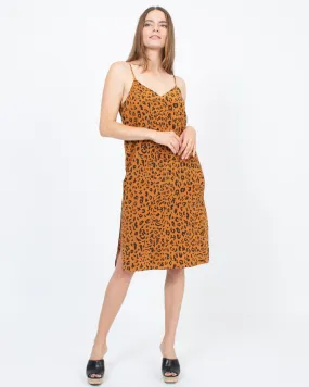 Leopard Print Sleeveless Petite Midi Slip Dress