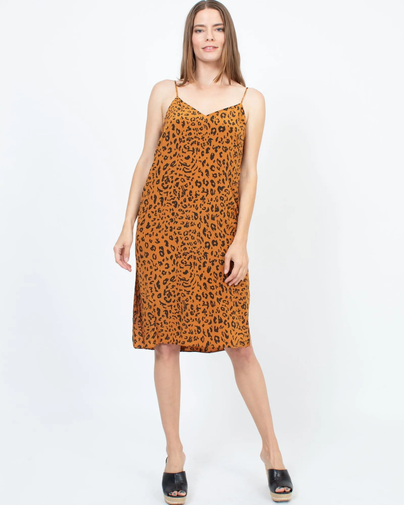 Leopard Print Sleeveless Petite Midi Slip Dress